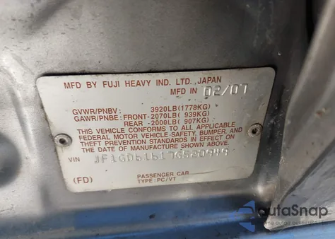 2007 Subaru Impreza 2.5I из США, поврежденный, VIN JF1GD61617G520949